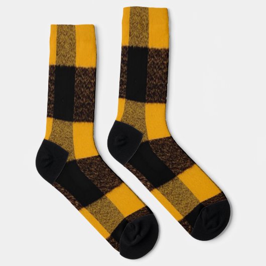 Flannel Buffalo Pset Gele lumberjack textuur Sokken (Rechts)