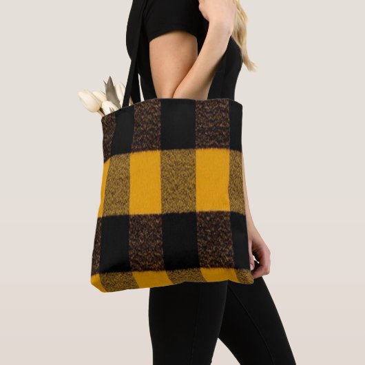 Flannel Buffalo Pset Gele lumberjack textuur Tote Bag (Dichtbij)