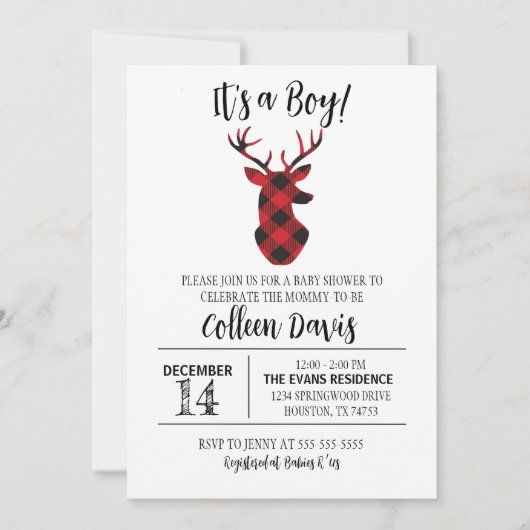 Flannel Deer Baby shower Invitation Kaart (Voorkant)