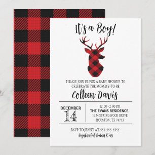 Flannel Deer Baby shower Invitation Kaart