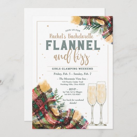 Flannel en Fizz Bachelorette Glamping Invitation Kaart (Voorkant / Achterkant)