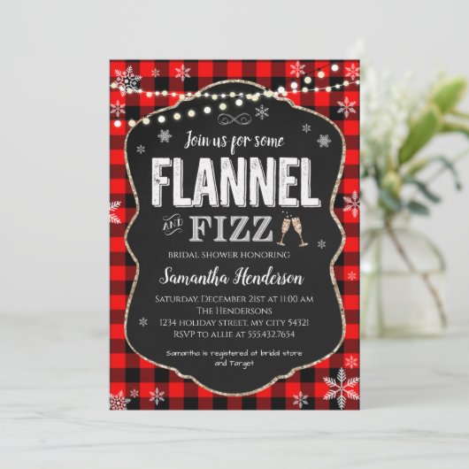 Flannel en Fizz Vrijgezellenfeest Buffalo plaid Kaart (Staand voorkant)