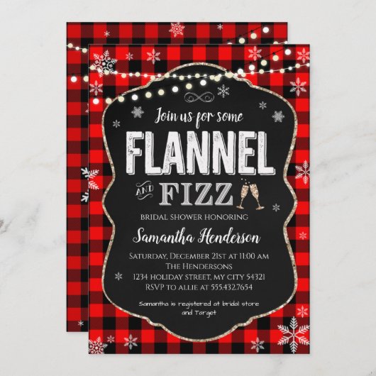 Flannel en Fizz Vrijgezellenfeest Buffalo plaid Kaart (Voorkant / Achterkant)