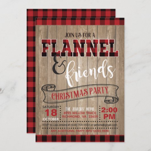 Flannel en Friends Christma Party Invitation - BR Kaart (Voorkant / Achterkant)