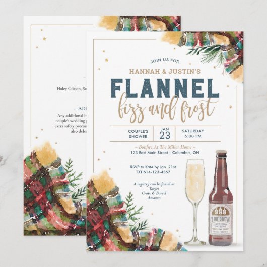 Flannel Fizz en Frost Couples Shower Invitation Kaart (Voorkant / Achterkant)