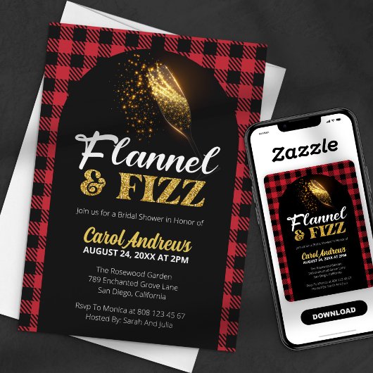 Flannel & Fizz Rood en Zwart Plaid Vrijgezellenfee Kaart