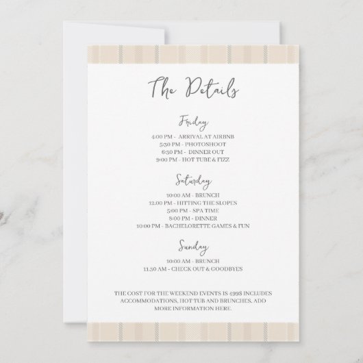 Flannel & Fizz Winter Chic Bachelorette Weekend Kaart (Achterkant)