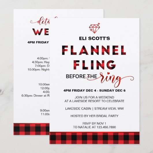 Flannel Fling Bachelorette Invitation + Itinerary Kaart (Voorkant / Achterkant)