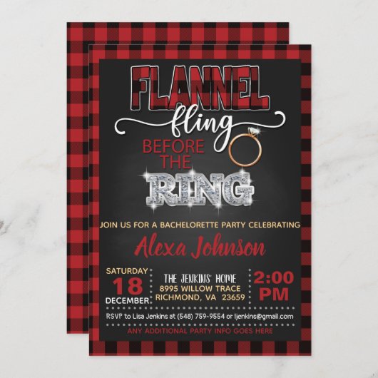 Flannel Fling Bachelorette Party Invitation - Red Kaart (Voorkant / Achterkant)