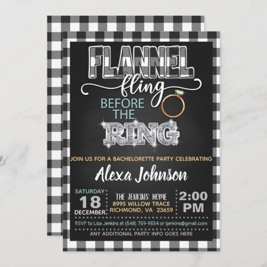 Flannel Fling Bachelorette Party Invitation - WH Kaart (Voorkant / Achterkant)