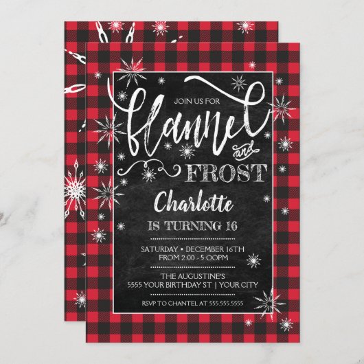 Flannel & Frost Birthday Invitation Kaart (Voorkant / Achterkant)