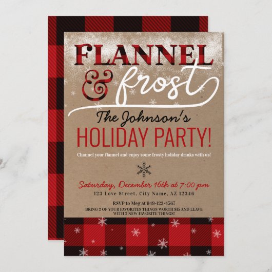 Flannel & Frost Cocktail Holiday Kerstfeest Kaart (Voorkant / Achterkant)