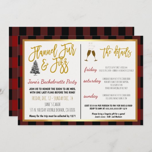 Flannel Fur en Fizz Party Invitation Kaart (Voorkant / Achterkant)