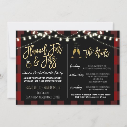 Flannel Fur en Fizz Party Invitation Kaart (Voorkant)