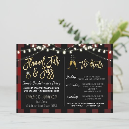 Flannel Fur en Fizz Party Invitation Kaart (Staand voorkant)