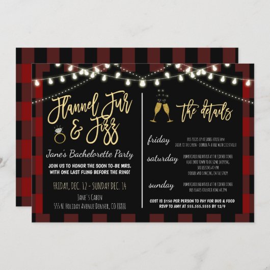Flannel Fur en Fizz Party Invitation Kaart (Voorkant / Achterkant)