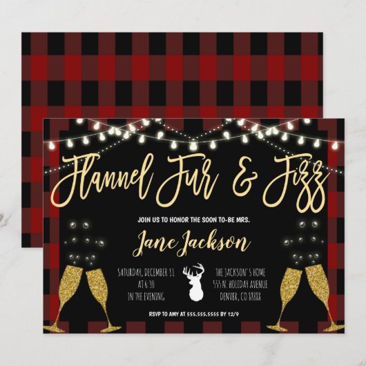 Flannel Fur en Fizz Party Invitation Kaart (Voorkant / Achterkant)