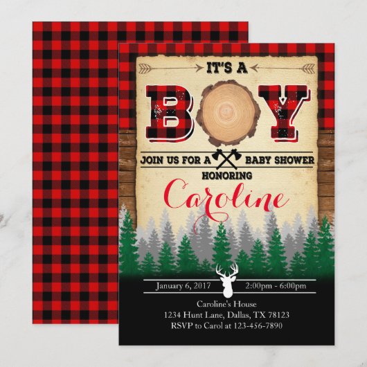 Flannel Lumberjack Baby shower Uitnodiging (Voorkant / Achterkant)