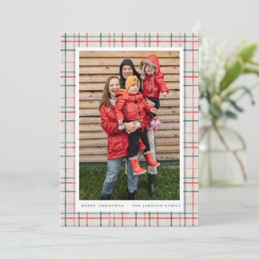 Flannel Plaid Vakantie Fotokaart Aankondiging (Staand voorkant)