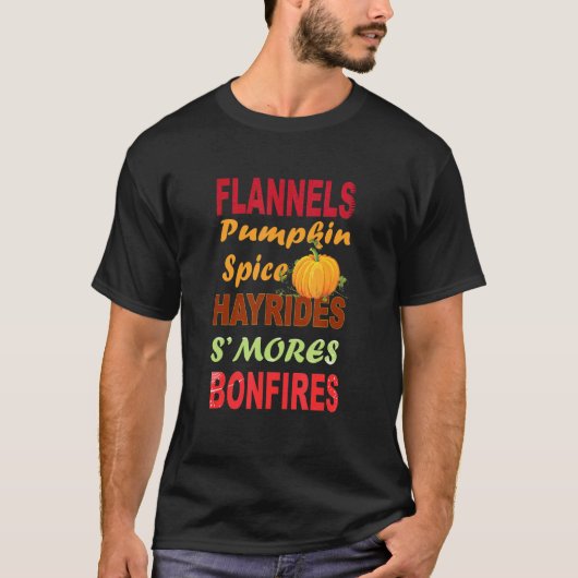 Flannel Pumpkin Spice Hayrides Bonfire Herfst Autu T-shirt (Voorkant)