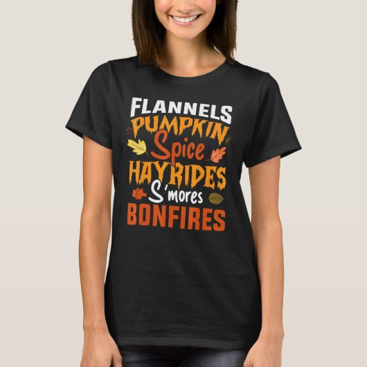 Flannel Pumpkin Spice Hayrides Bonfire Herfst Autu T-shirt (Voorkant)
