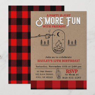 Flannel S'mores Party Buffalo Plaid Birthday Kaart