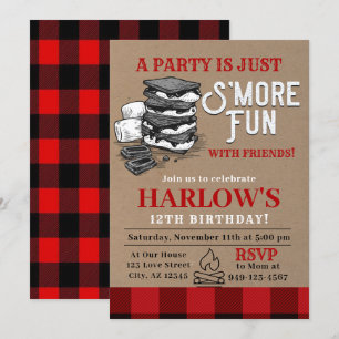 Flannel S'mores Party Buffalo Play Birthday Invit Kaart