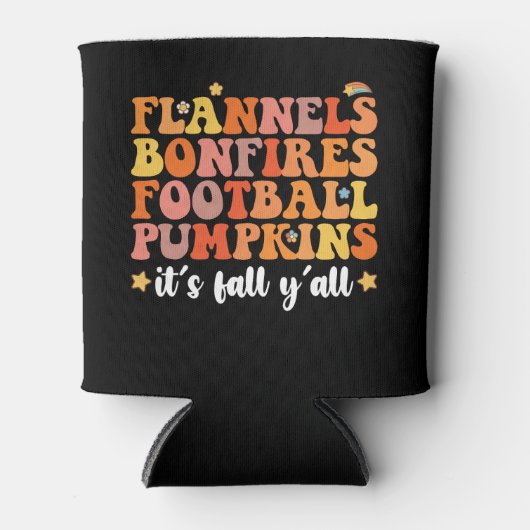 Flannels Bonfires Football Pumpkins Het is Herfst Blikjeskoeler (Voorkant)
