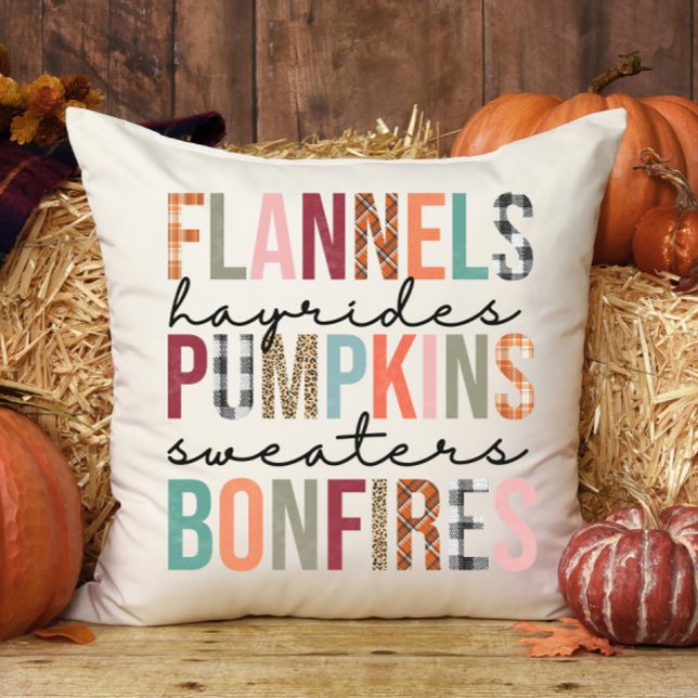 Flannels Hayrides Pumpkins Bonfire Pset Fun Herfst Kussen (Creator heeft geüpload)
