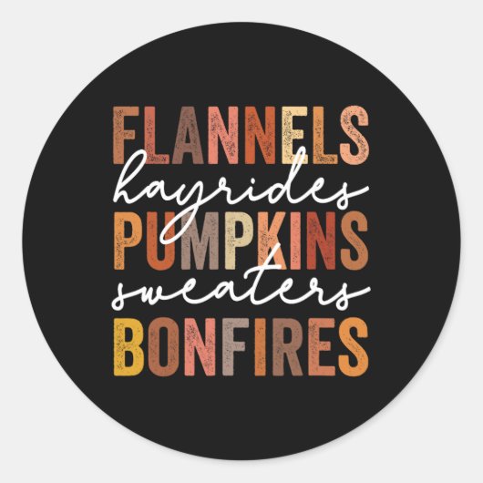 Flannels Hayrides Pumpkins Sweaters Bonfire Autum Ronde Sticker (Voorkant)