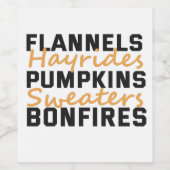 Flannels Hayrides Pumpkins Sweaters & Bonfire Wijn Etiket (Enkel label)