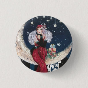 Flapper Art Deco Woman op de maan van de Halve Ma Ronde Button 3,2 Cm
