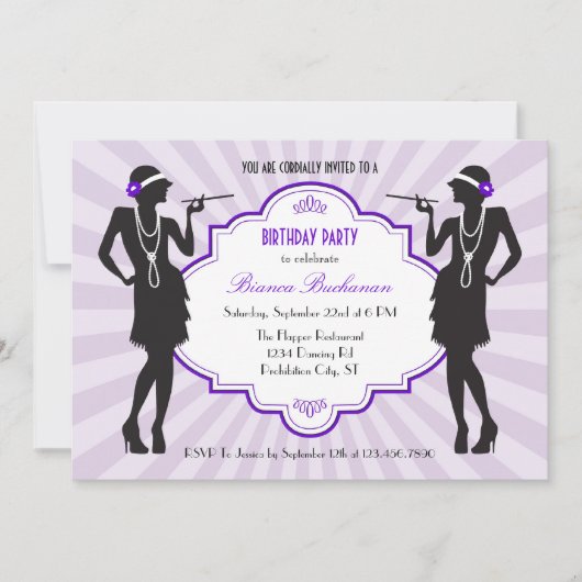 Flapper Birthday Party Invitation Kaart (Voorkant)