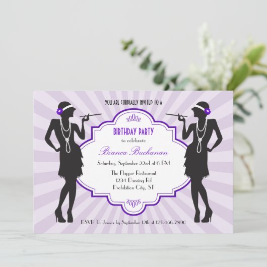 Flapper Birthday Party Invitation Kaart (Staand voorkant)