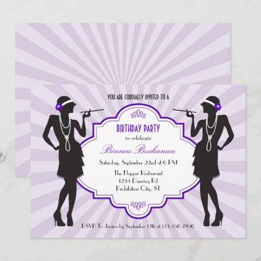 Flapper Birthday Party Invitation Kaart (Voorkant / Achterkant)