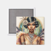 Flapper Black Woman Roaring 20s Glamour Magneet (Voorkant / Achterkant)