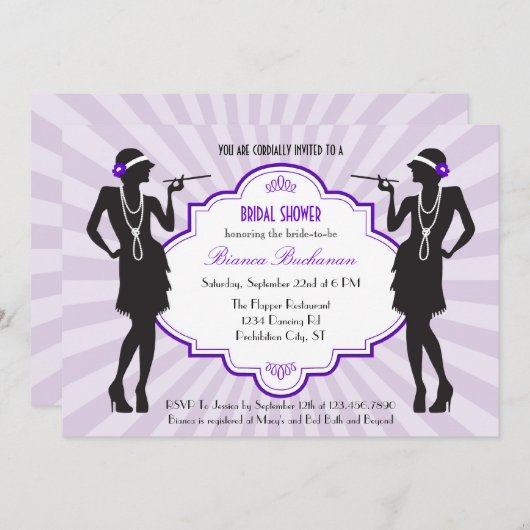 Flapper Bridal Shower-uitnodiging Kaart (Voorkant / Achterkant)