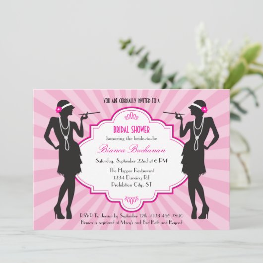 Flapper Bridal Shower-uitnodiging Kaart (Staand voorkant)