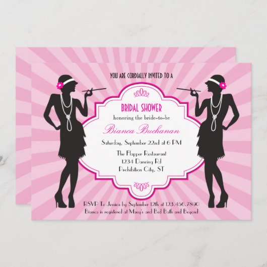 Flapper Bridal Shower-uitnodiging Kaart (Voorkant / Achterkant)