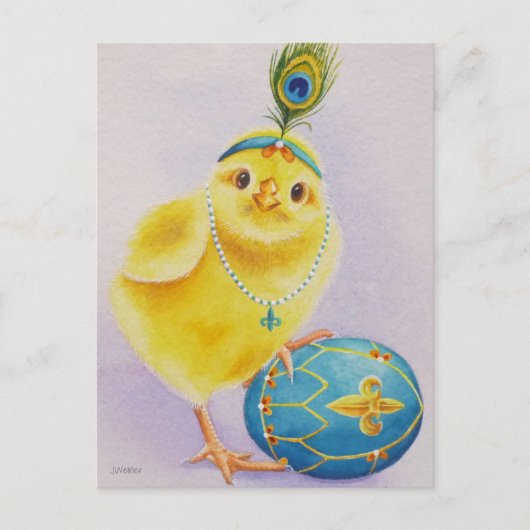 Flapper Chick No. 1 en Easter Egg Waterverf Art Briefkaart (Voorkant)