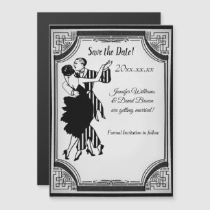 Flapper Couple Save the Date Magnetic Card Magnetische Uitnodiging