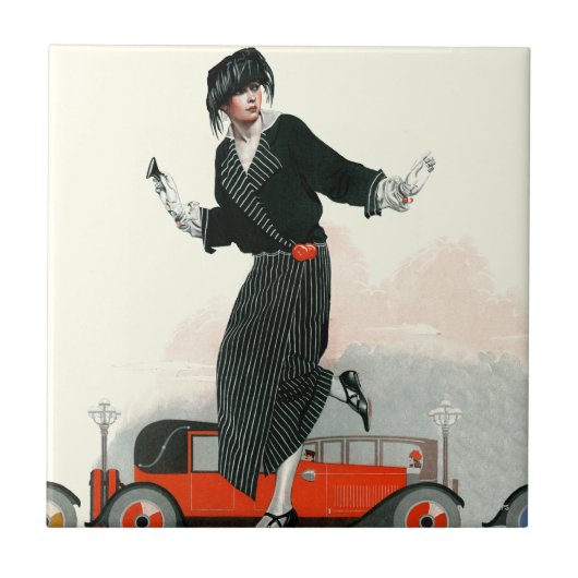 Flapper en Roadster Tegeltje (Voorkant)