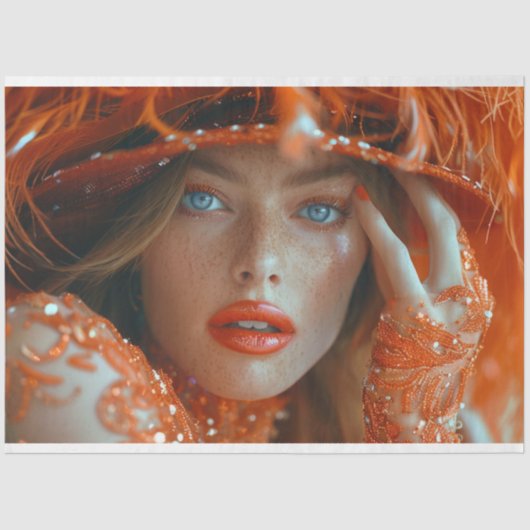 Flapper Flamboyance Dame in Sinaasappel Decoupage Tissuepapier (Voorkant)