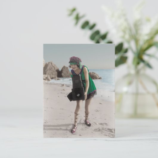 Flapper Fotograaf op het strand Briefkaart (Staand voorkant)