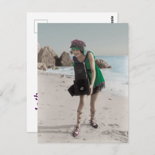 Flapper Fotograaf op het strand Briefkaart (Voorkant / Achterkant)