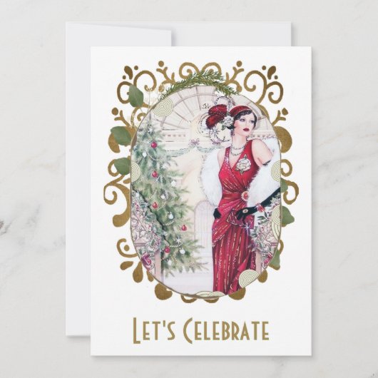 Flapper Gatsby Holiday Christmas Party Kaart (Voorkant)