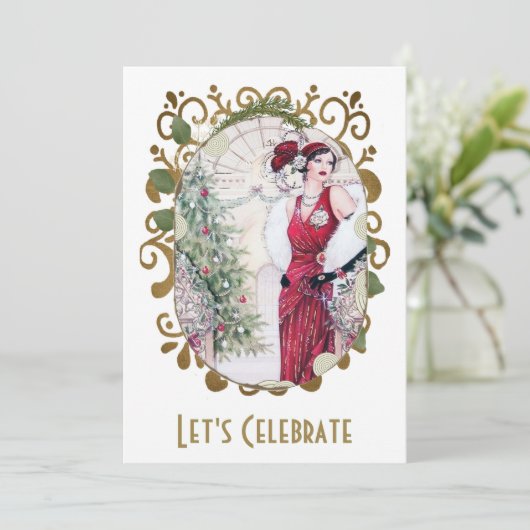 Flapper Gatsby Holiday Christmas Party Kaart (Staand voorkant)
