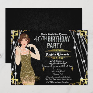 Flapper Girl Birthday Invitation Kaart