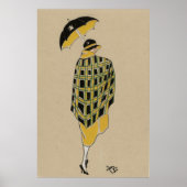 Flapper Girl in de regen Poster (Voorkant)