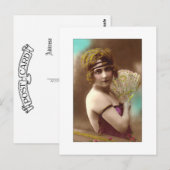 flapper girl in purple with a fan briefkaart (Voorkant / Achterkant)